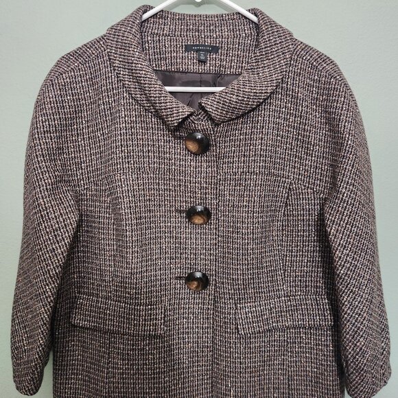 NWOT-SEMANTIKS Metalic Accent Brown Tan Houndstooth Wool Blazer, Size XL Petite - Picture 1 of 6